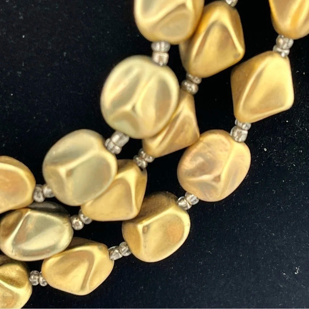 Chico's Matte Gold 3, Three, Triple Stran Chuckie Layered Bib Fashion Necklace